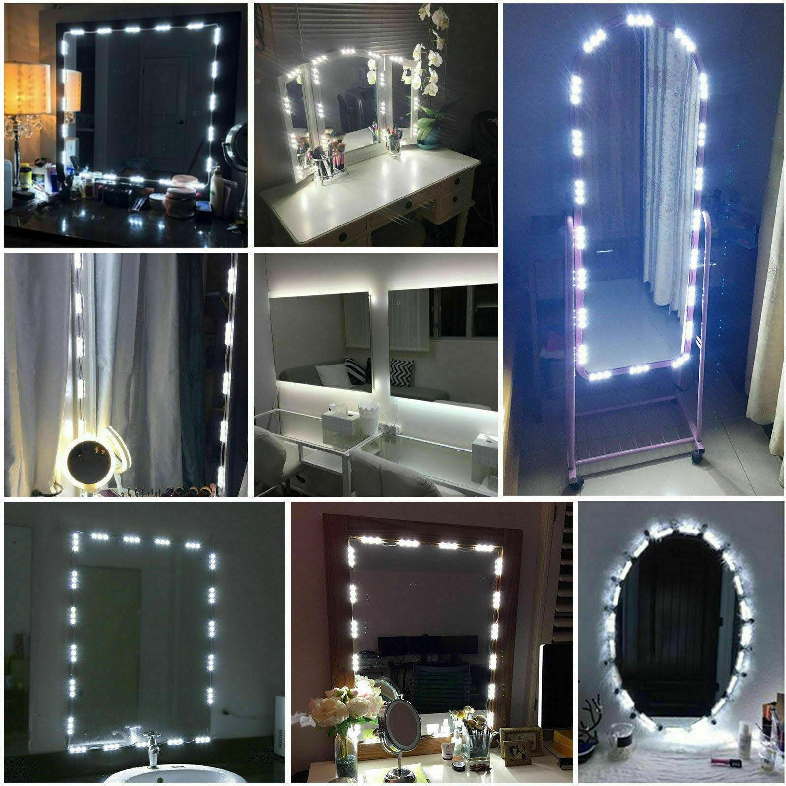 10FT White Dressing Mirror Lighted Cosmetic Makeup Vanity LED Light Remote Power