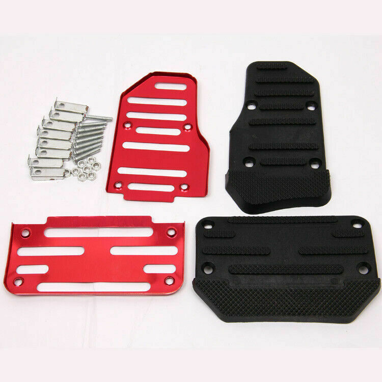 Pair Red Universal Car Automatic SUV Interior Foot Rest Pedals Aluminum Pad