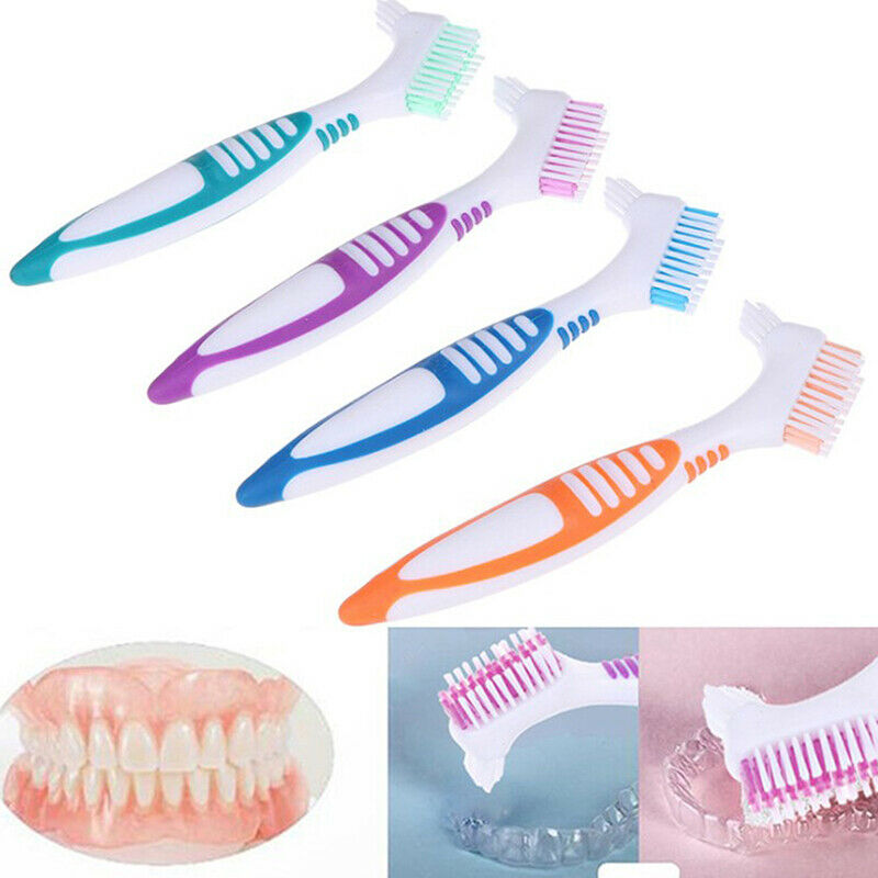 Denture Cleaning Brush Bristles & Ergonomic Rubber Handle Multi-LayeredJ CgF XC