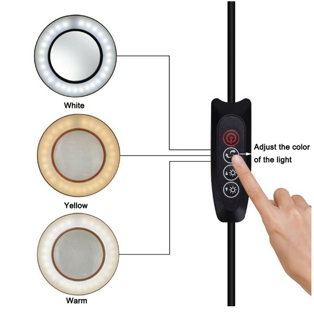 3 Color Modes Lamp 5X Magnifying Glass w/ Clamp for Table Reading Craft 25cm