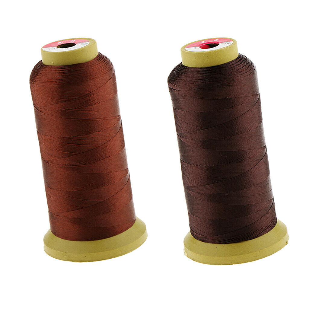 2 Rolls Red Bronze+Dark Brown Nylon Hair Weaving Thread Spool For Wig Making
