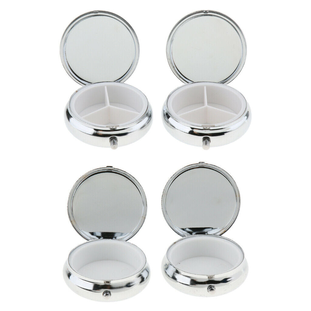 Set of 2 Compact Metal Pill Box Travel Medicine Case Storage Pocket 3 Slots