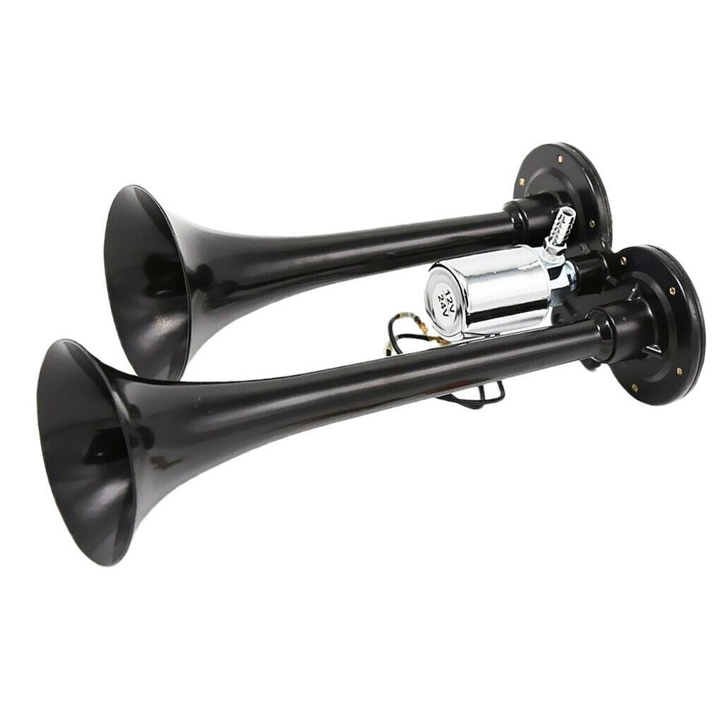 12V Dual Trumpet Air Horn - Classic Super Loud Powerful Train Car Truck Boat Air