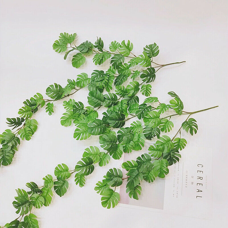 80cm Silk Tropical Palm Leaves Vine Artificial Jungle Turtle Rattan Home .l8