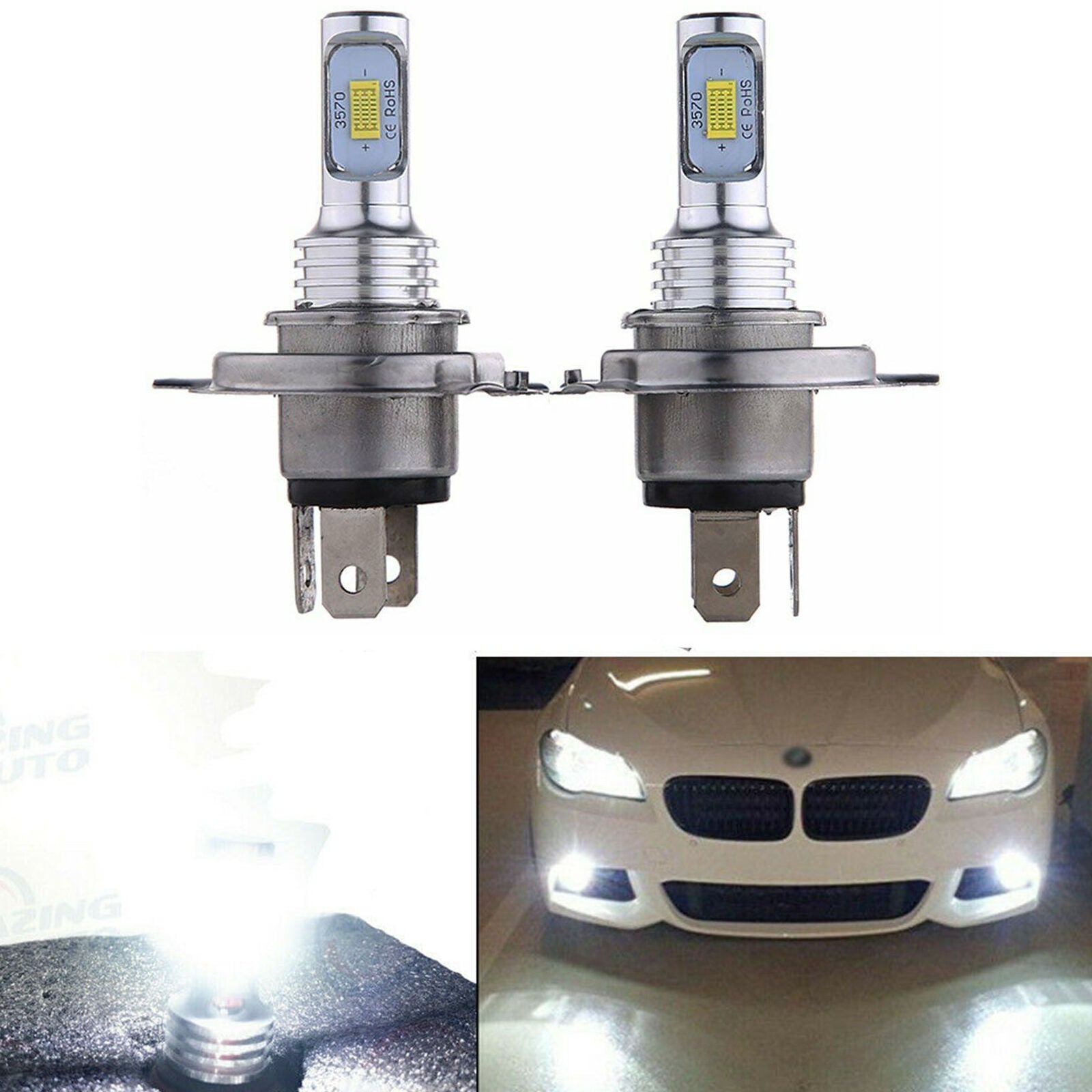 H4 LED Headlight Bulbs Kit High Low Beam 35W 4000LM Super Bright 6000K White