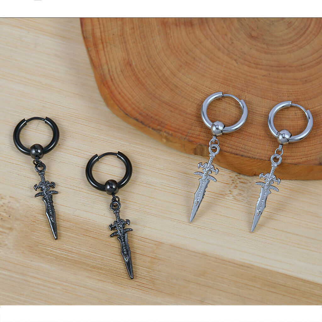 2PC Modern Long Dangle Earrings Earclip Cross Spike Huggie Hoop Stud Women