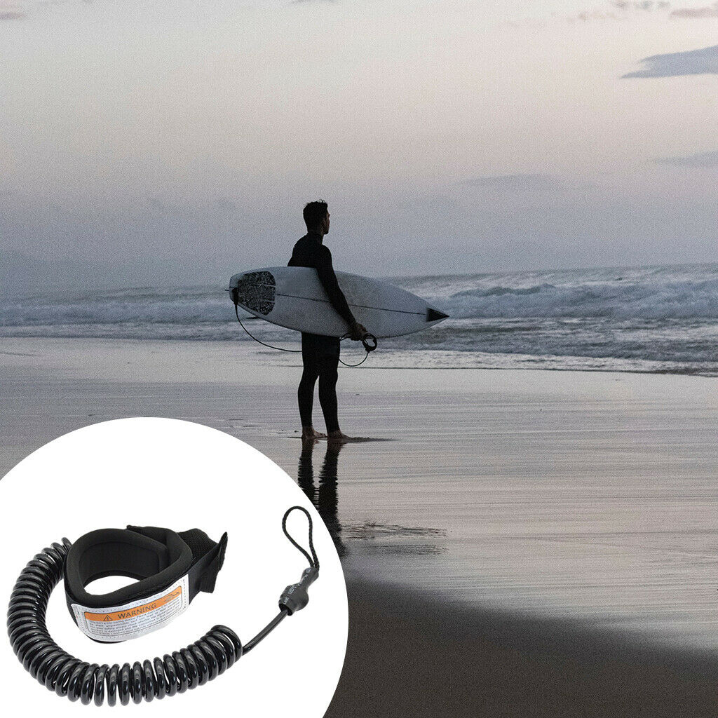 10' Coiled Surfboard Leash Stand UP Paddle Board Leash with Ankle Cuff Rope