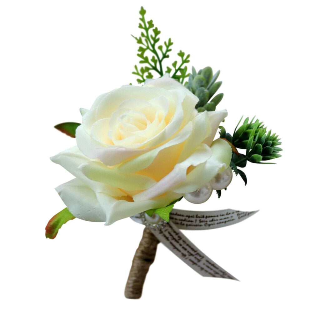 Set of 2 Rose Boutonniere Corsage Wristband Roses Wrist Corsage Man Girl