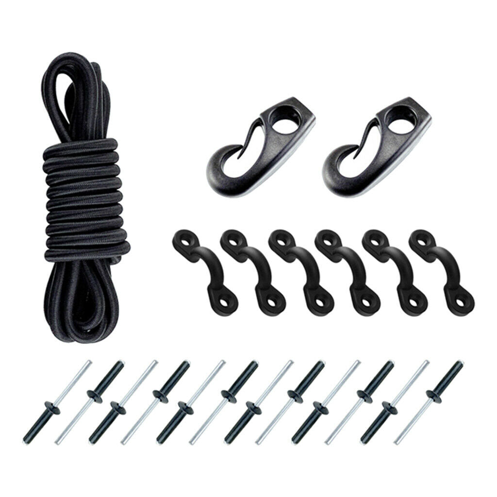 Kayak & Canoe Bungee Kit 2.5m Cord 6 Tie Down Pad Eyes 2 Bungee Cord Ends