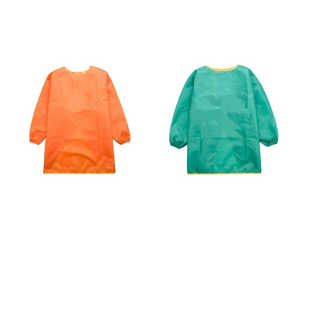 2Pcs Children Long Sleeve Drawing Painting Waterproof Smock orange green