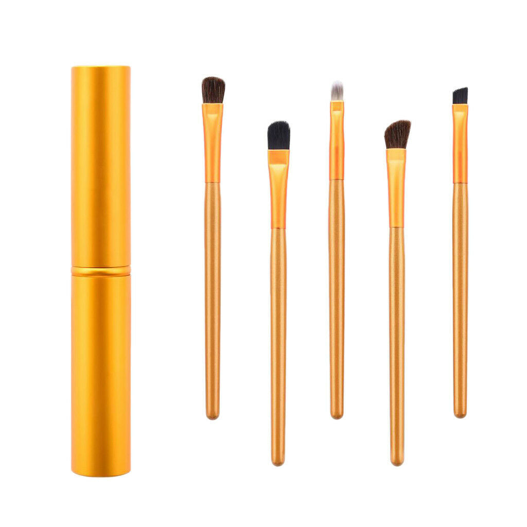 Set of 5 Eye Makeup Brushes Eyeshadow Eyebrow Brush with Storage Case Golden