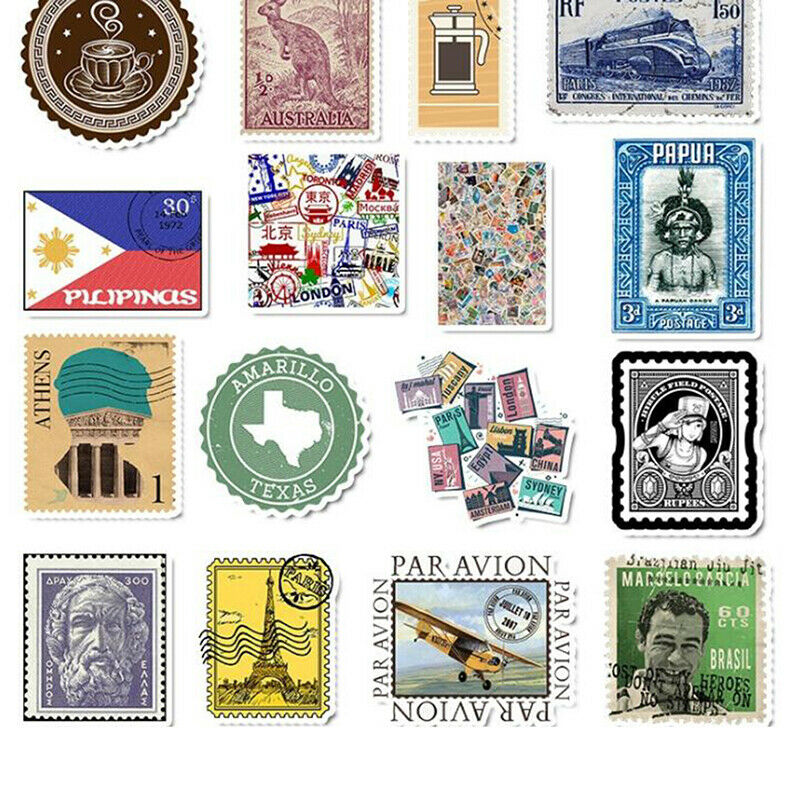50x Retro Stamp Stickers Skateboard Laptop Luggage Guitar Motorcycle Deca.l8