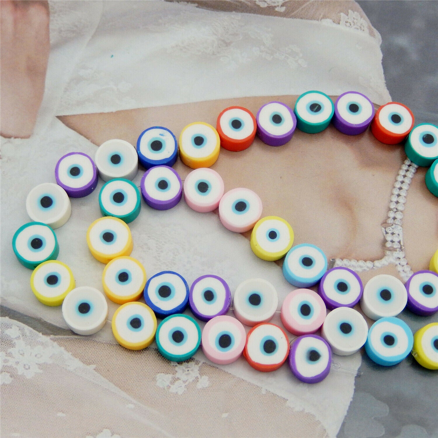 40 Assorted Round Polymer Clay Evil Eye Bead Bracelet Spacer Jewelry Craft 10mm