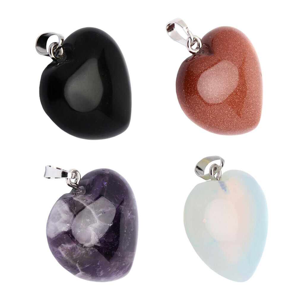 Natural Love Heart Stone Pendants Crystal Quartz Beads Charms DIY Crafts