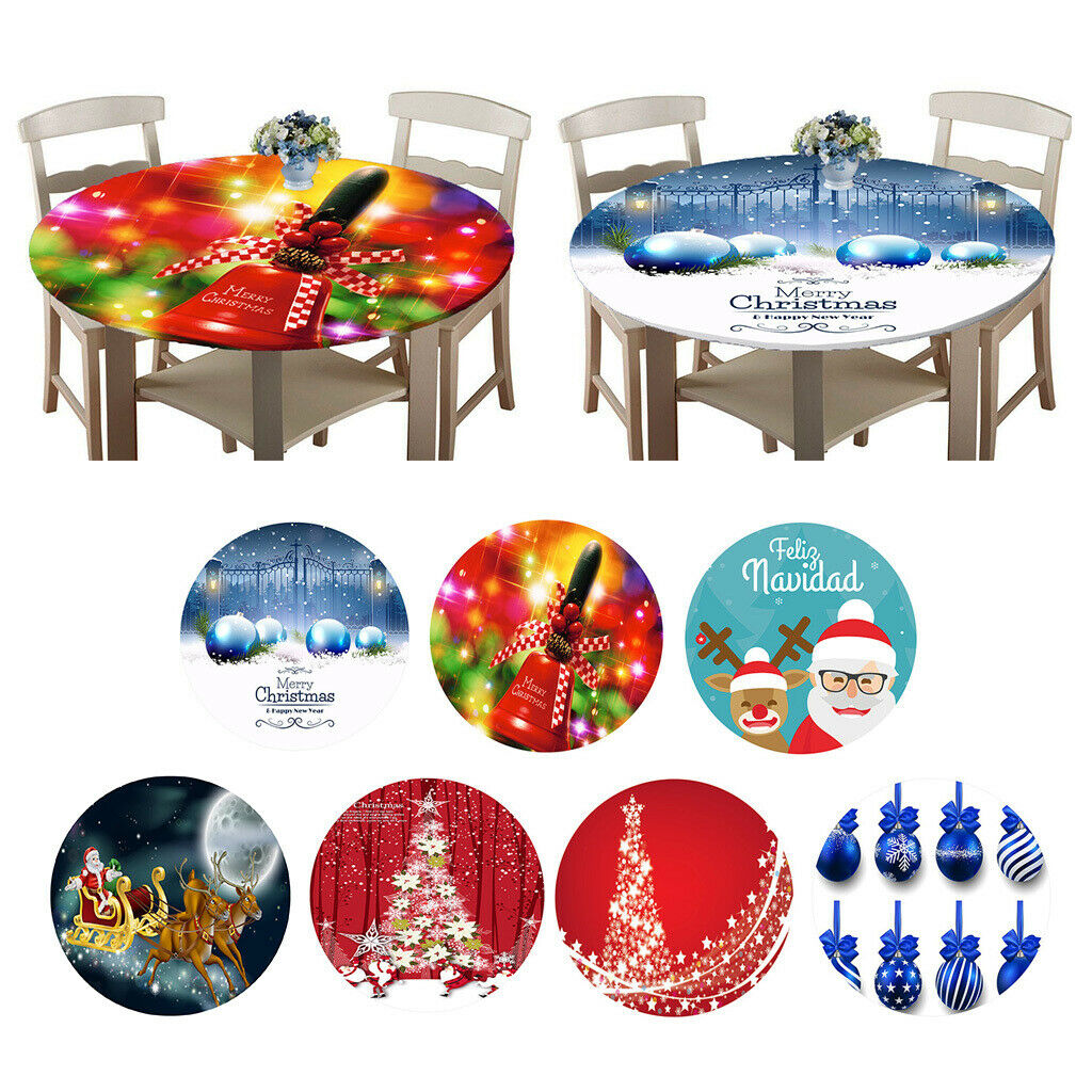 Set of 2 Christmas Theme Table Cover Home Waterproof Tablecloth Round 120cm