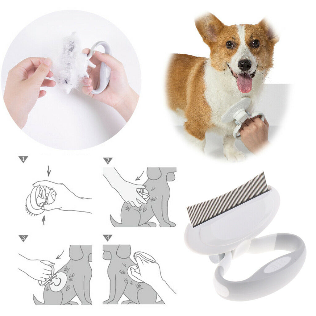 Pet Dog and Cat Grooming Rake Comb with Rotary Handle Massage Skin White