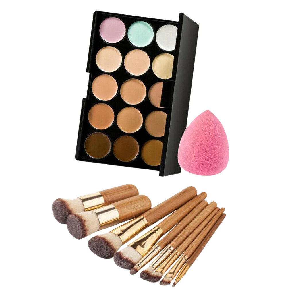 15 Colors Contour Palette with Kabuki Foundation Concealer Makeup Brush Set