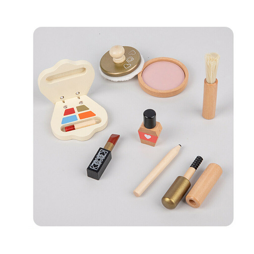 13/Set Vanity Salon Makeup Kit Funny Brush Lipstick Wood Cosmetic Play Set