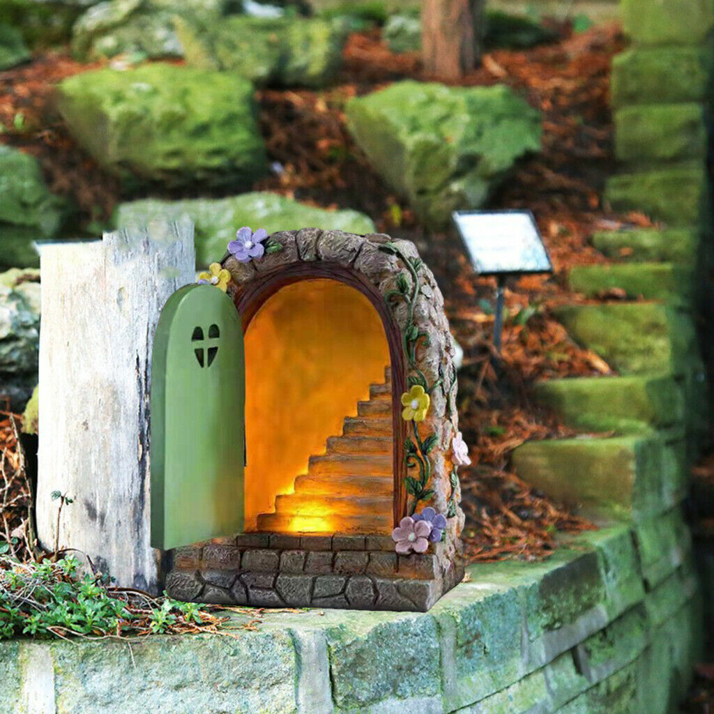 Large Fairy Door Solar LED Stone Door Magical Outdoor Tree Decor 15cm Tall