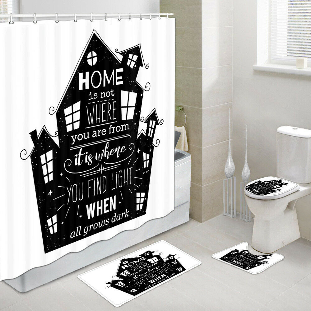 The meaning of family Shower Curtain Set Bath Rug Toilet Lid Seat Cover 4PCS-Set