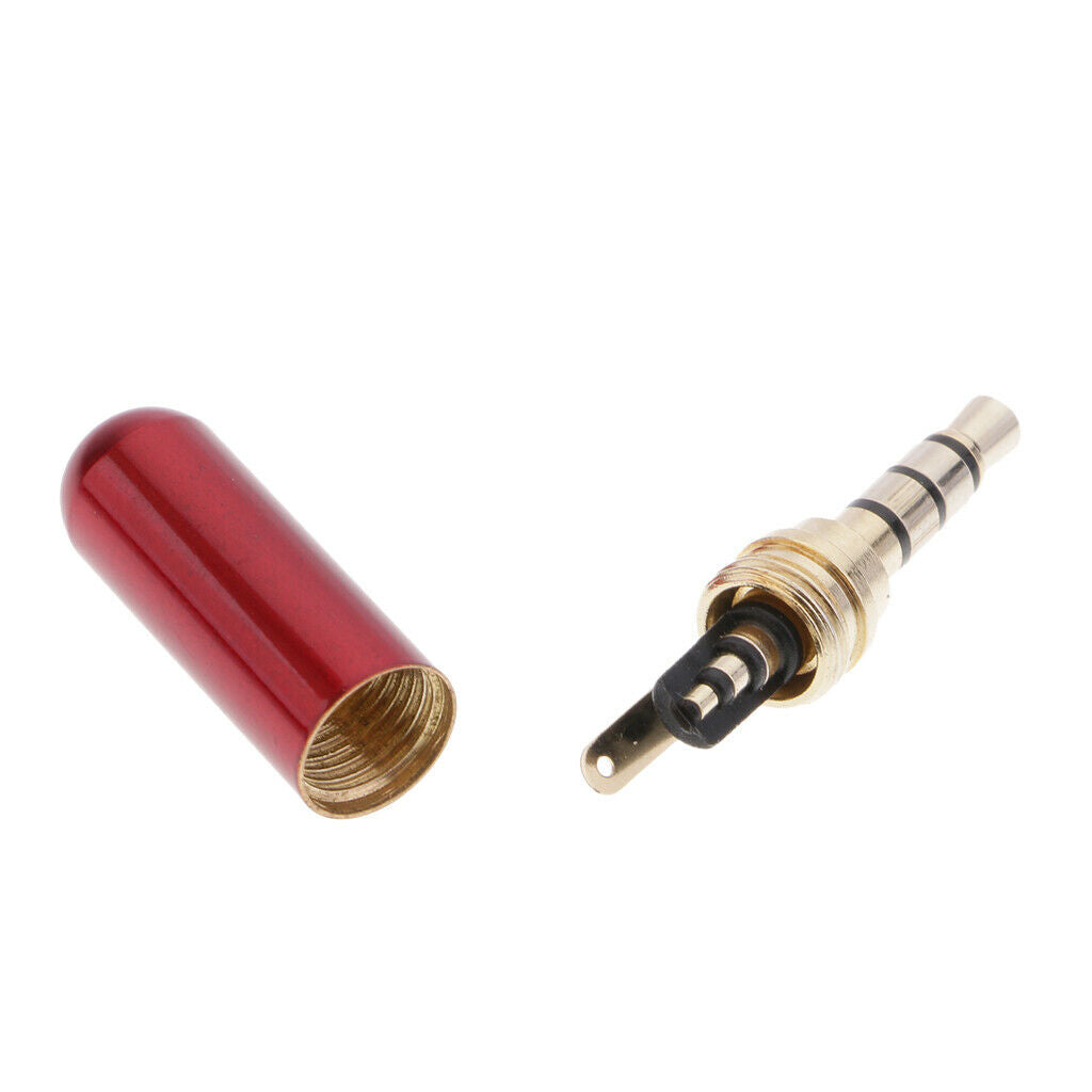 2Pcs 3.5mm 1/8" Male Jack Mini Red Audio Plug Male Stereo Adaptor DIY Soldering