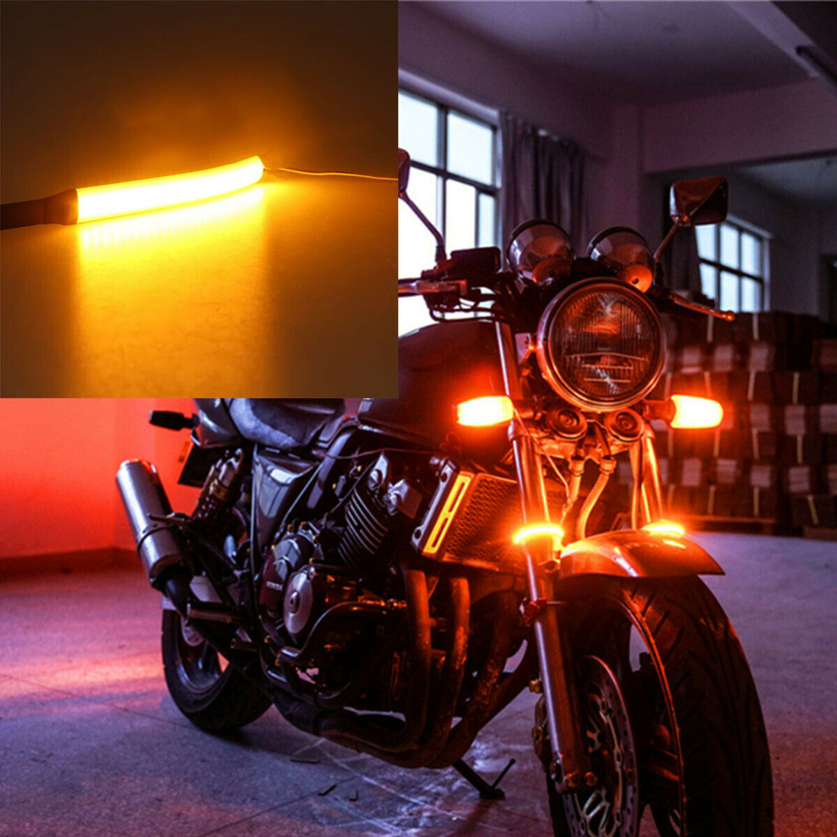 Amber LED Fork Turn Signal Light Smoked Lens For Motorcycle  48-70MM Waterproof