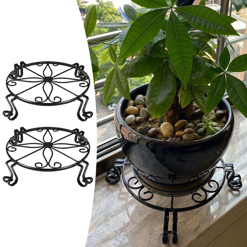 2pcs Metal Plant Stand Outdoor Heavy Duty Flower Pot   Rack Black
