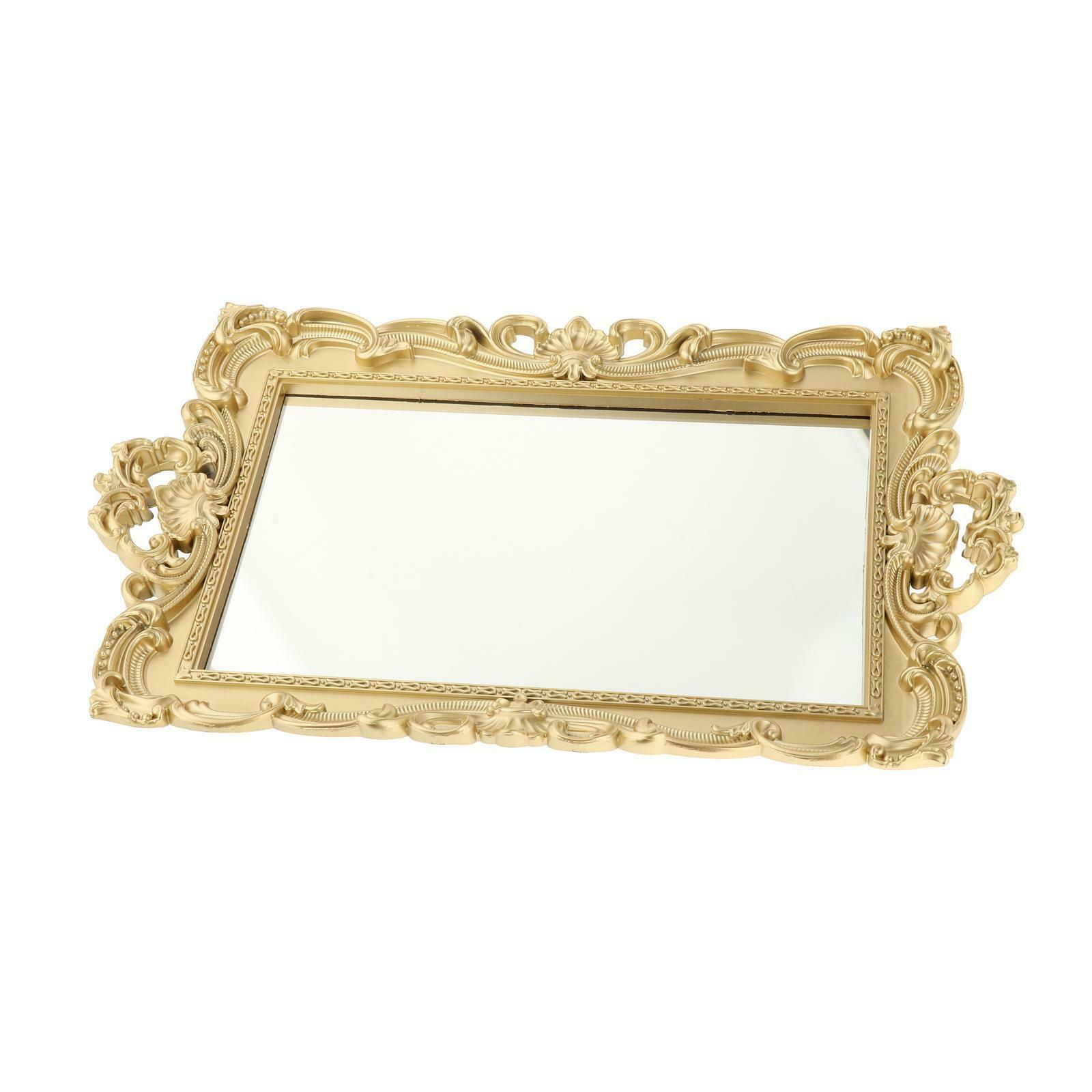 Mirrored Vanity Storage Tray Makeup Mirror Case Ornate Organizer Decoration