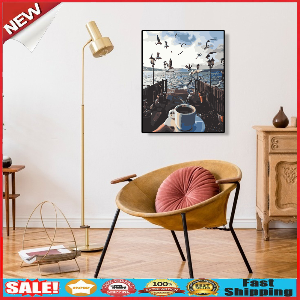 Hand Painted Artwork Frameless DIY Seaside Bird Painting By Numbers Kit @