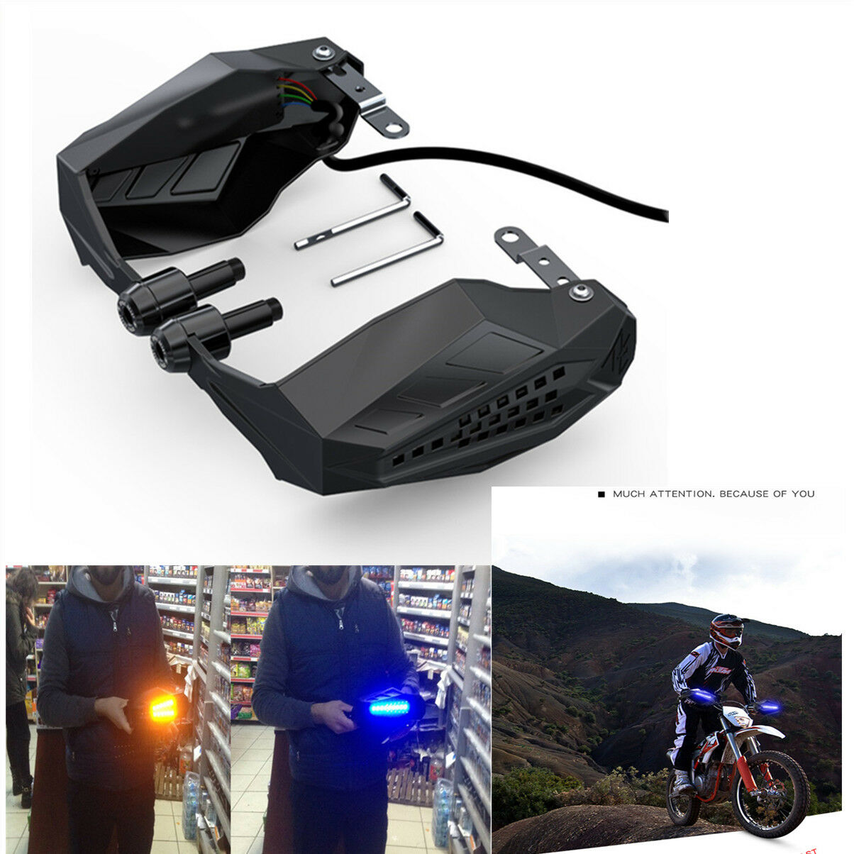 2PCS  Waterproof Windproof Motocross Grip Protection Windshield Hood LED light
