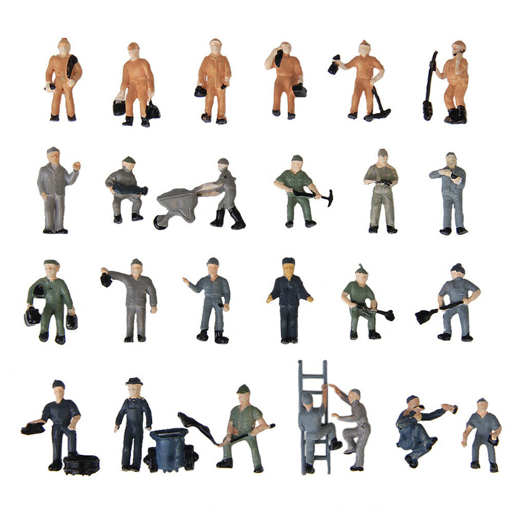 25 packs Railway Worker Train with Tools 1/87 Scale Railroad Crew Scenery