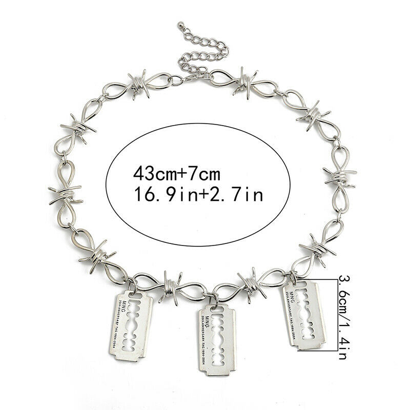 Punk Barbed Wire Brambles Blade Pendant Necklace Jewelry Hip-hop Choker Wom T Rf