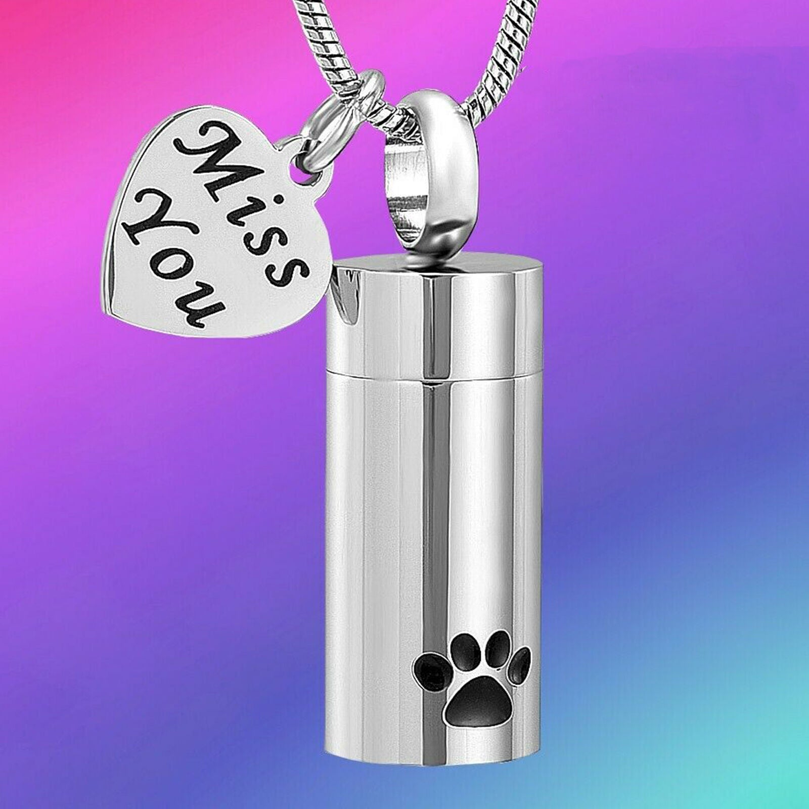 New Paw Miss You Heart Embossed Urn Cremation Pendant Ashes Memorial Necklace