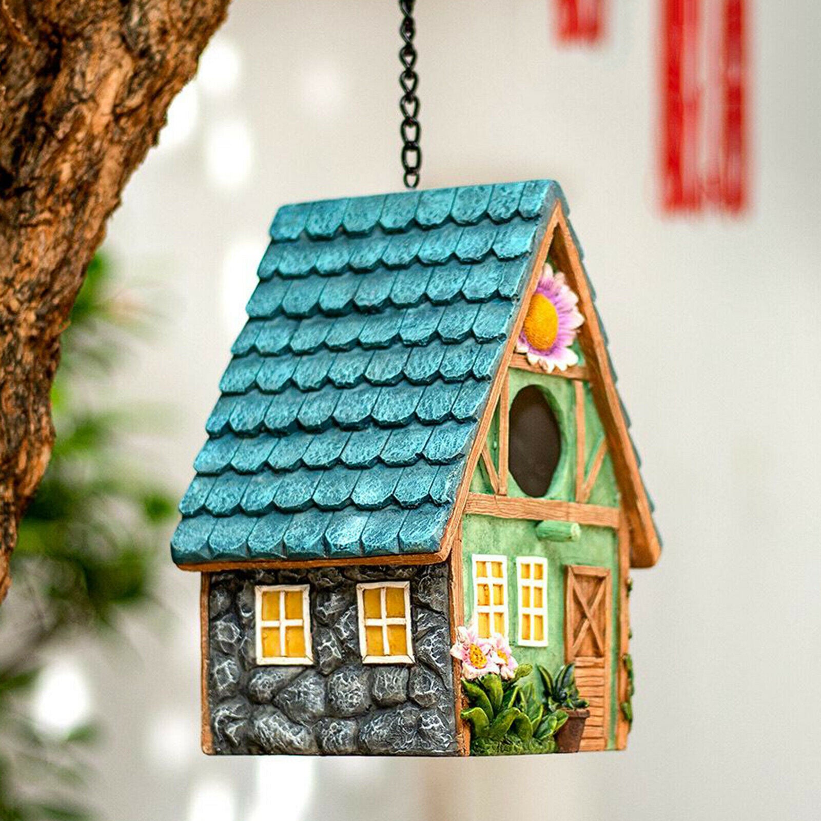 Hand-Painted Hanging Birdhouse Garden Cottages Bird House Outdoor for Small Bird