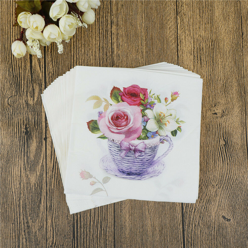 20pcs flower paper napkins food festive party tissue napkins decoupage decorDDAU