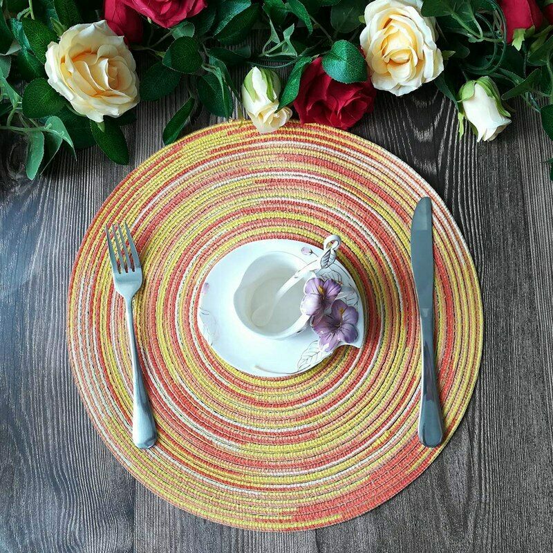 Round Placemats Set of 6 Colorful Braided Placemats for Dining Tables Holiday S6