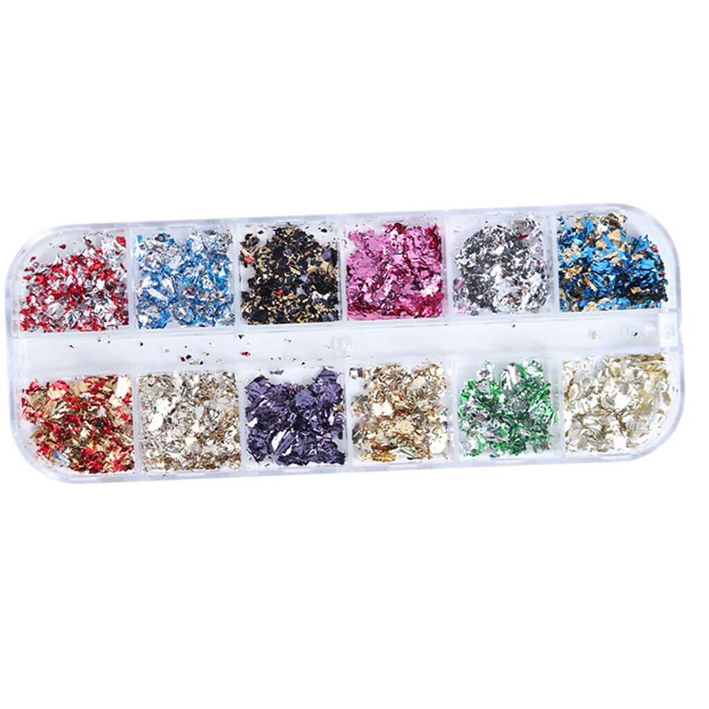 12Color Nail Paillettes Iridescent Foil Tinsel Flakes Nails Art Supplies Decals