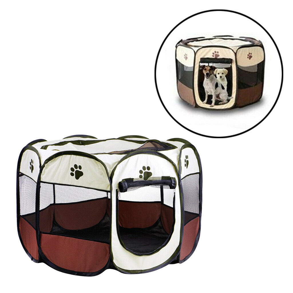 Pet Folding Playpen Portable 8-Panel Kennel Fences Tent Brown_S