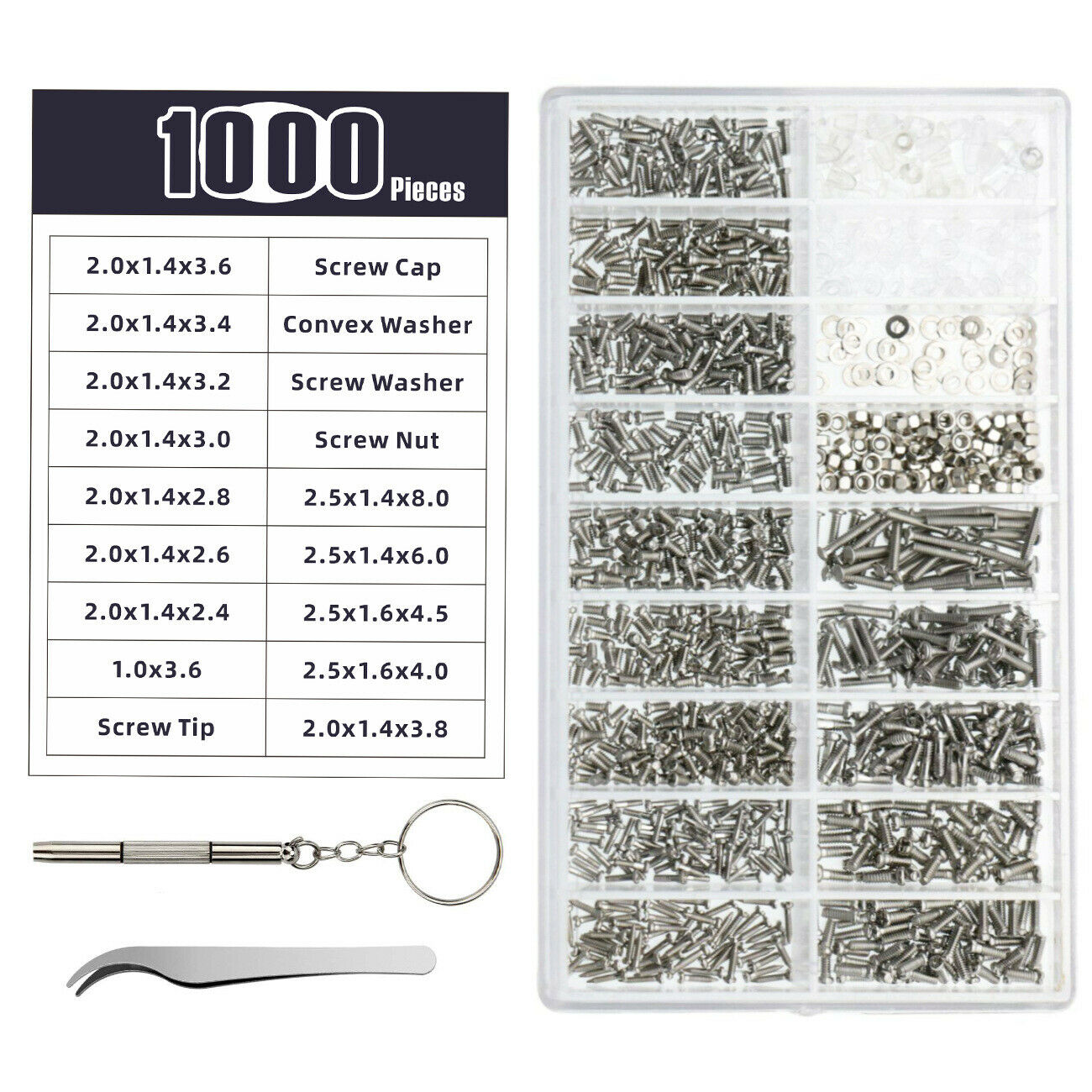 1000Pcs Screw Tool Kit Glasses Nose Pads, Watch Accessories Repair Box Set