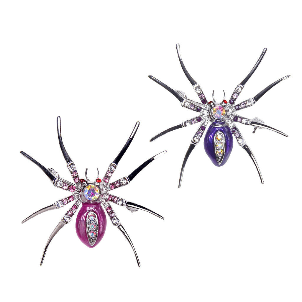 4 Pieces Dazzling Rhinestone Spider Clip Pin Brooch Purple Pin Jewelry