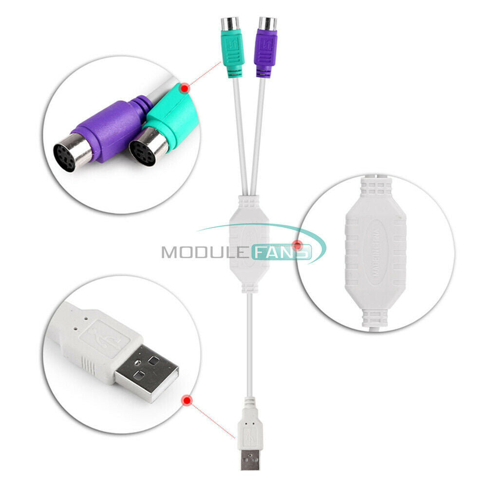 PS2 Dual Female to USB Male Converter Adaptor Cable F/M for Mouse Keyboard
