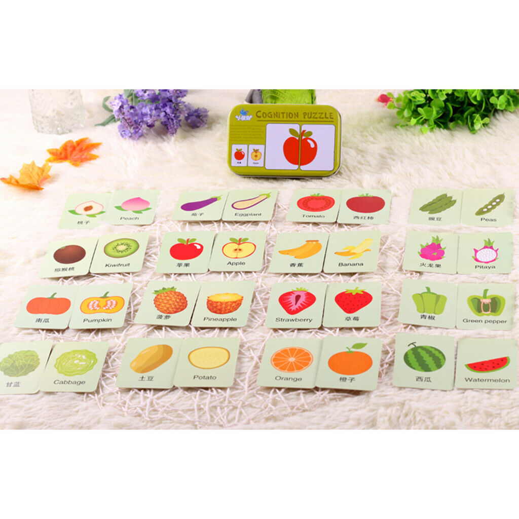 32 Pieces Preschool Educational Flash Cards for Kids Vegetables and Fruits