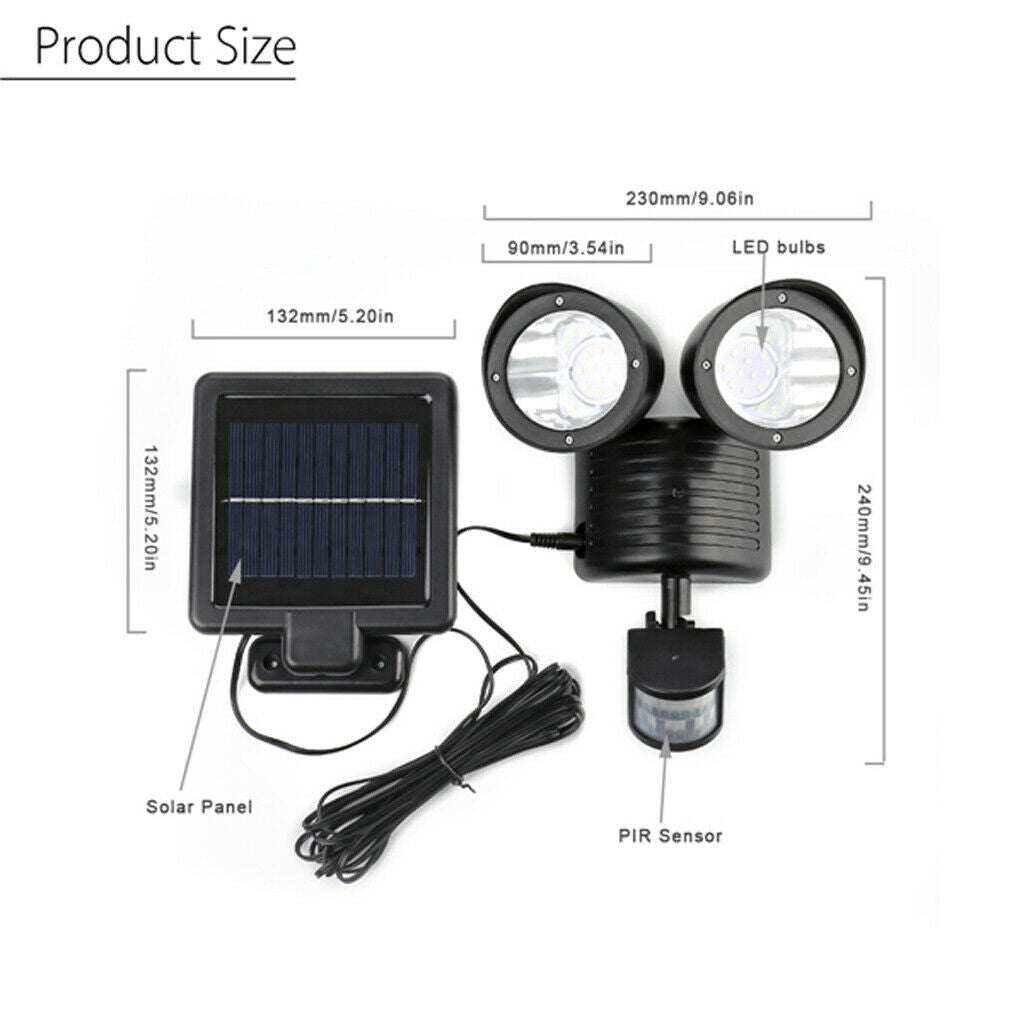 Detector Solar Spot Light Motion Sensor Outdoor 22 LED Floodlight Black