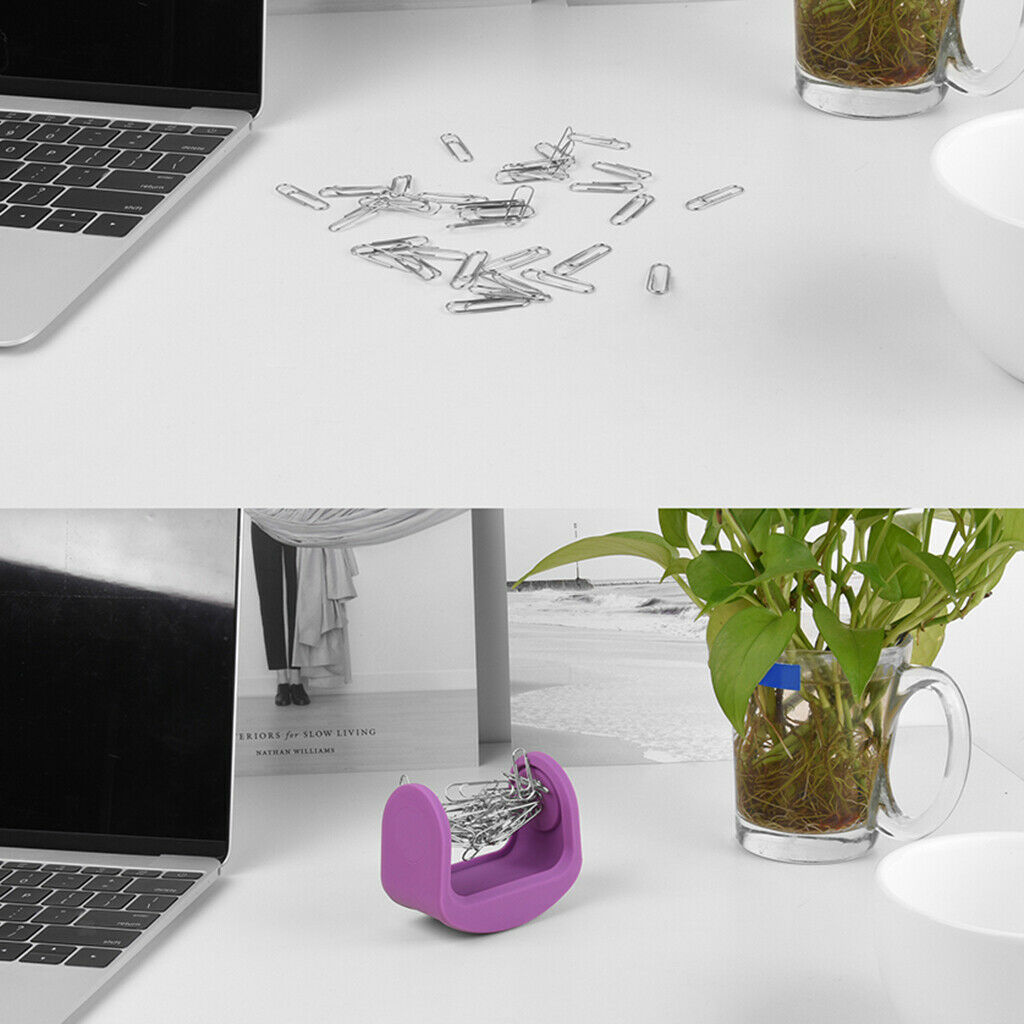 Magnetic Silicone Paper Clip Swinging Holder Office Desk Organizer Purple