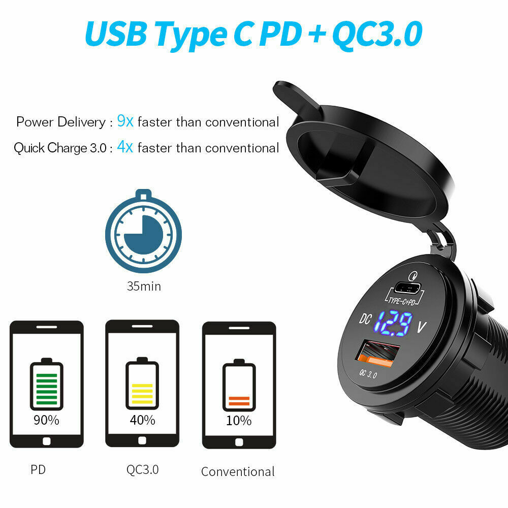 3.0 USB-C Car Charger USB Quick Charge TypeC Charger Socket 12-24v for Car Truck