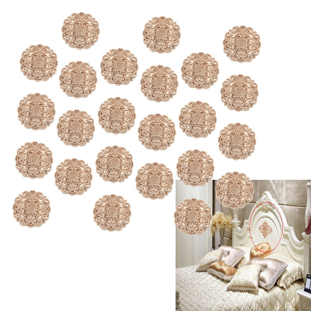 24 Pcs European Style Wood Round Carved Appligue For Furniture Decoration