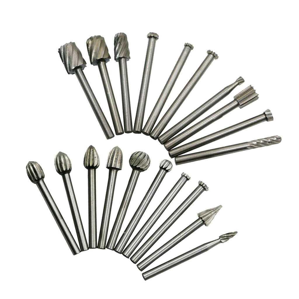 20PCS HSS Head Burrs Rotary Drill Die Grinder Carving Multi Tool Bit Set