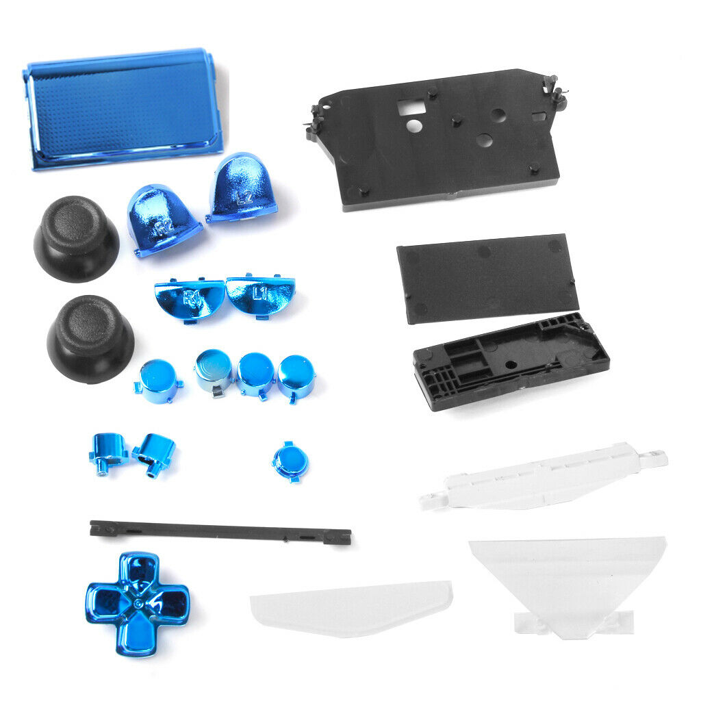 2x Full Housing Shell Case Cover Button Part for Sony PS4 ABS Metal Plate Blue