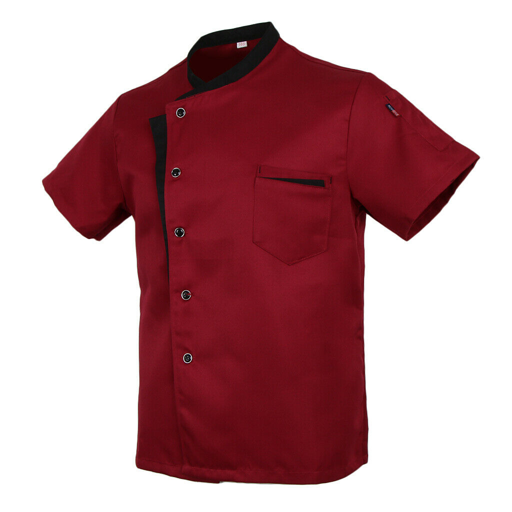 2Pcs Chef Cook Jacket Coat Short Sleeves Restaurant Bakery Uniform L+M