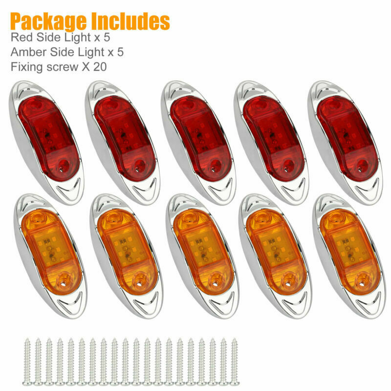 10X Side Marker Clearance Trailer Truck RV LED Light Amber/Red Waterproof 12/24V